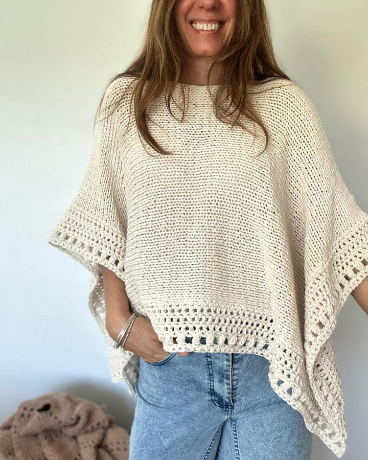 Solid Batwing Sleeve Hollow Out Crochet Pattern Top Casual Cover Up