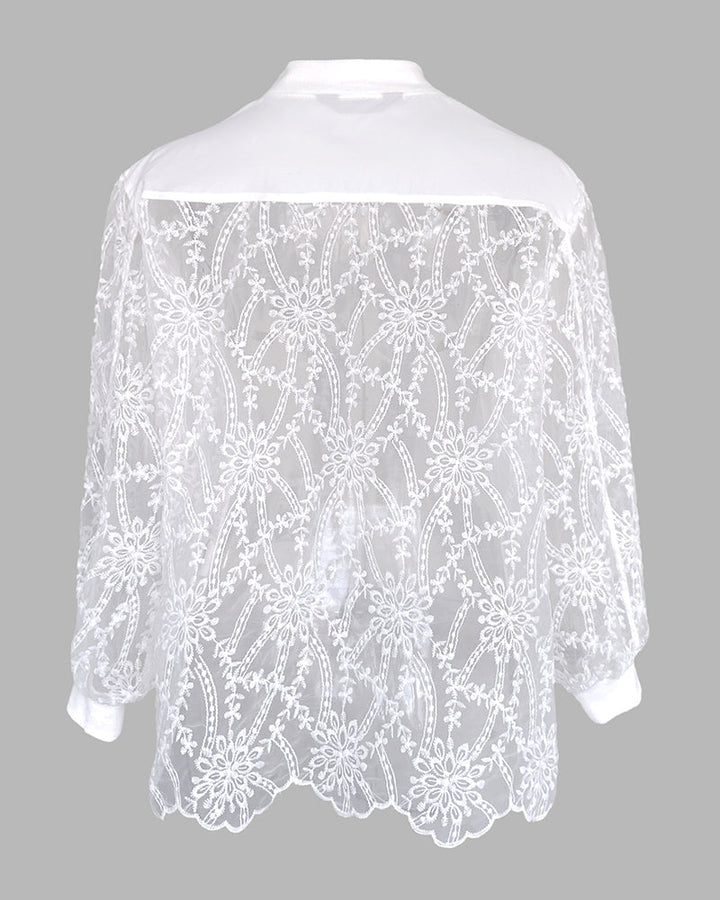 Floral Lace Embroidered Mesh Patchwork High-Low Hem Baseball Coat Casual Side Slit Zip Up Bomber Jacket