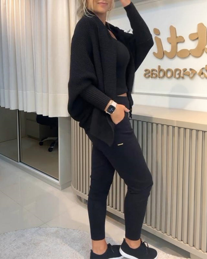 Lapel Batwing Sleeve Casual Cardigan Open Front Sweater (ONLY)