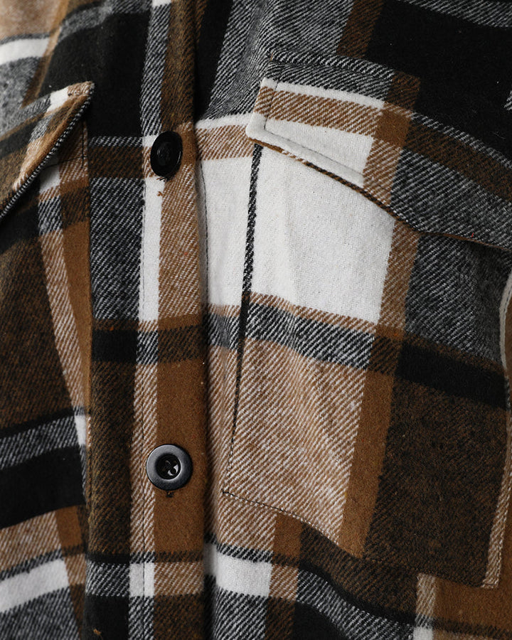Plaid Print Buttoned Pocket Design Longline Coat