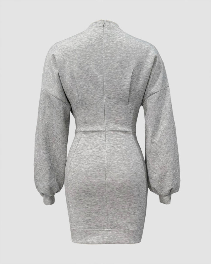 Lantern Sleeve Bodycon Pullover Sweatshirt Dress Crew Neck Mini Dress