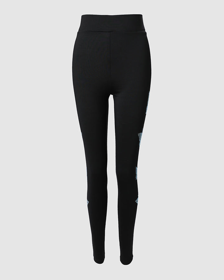 Rhinestone Butterfly Pattern High Waist Skinny Pants