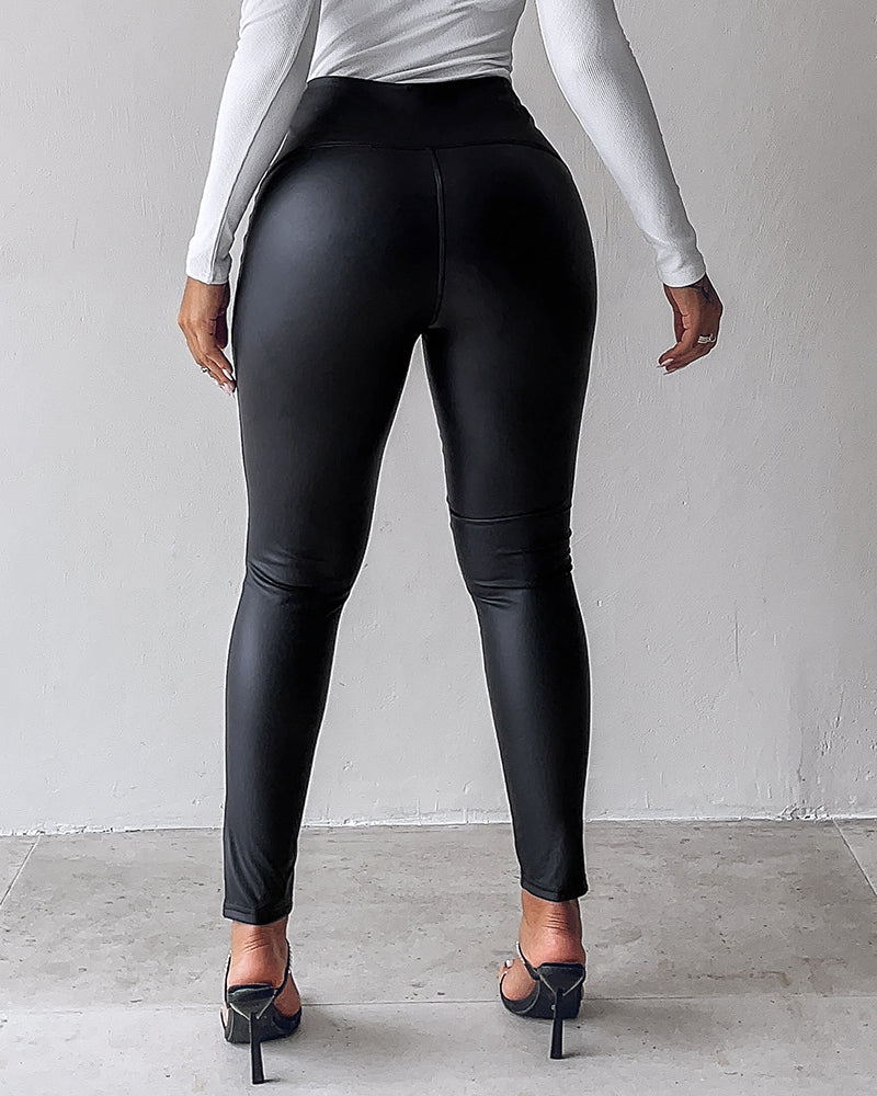 Vivian Curveease Pu Leather Leggings