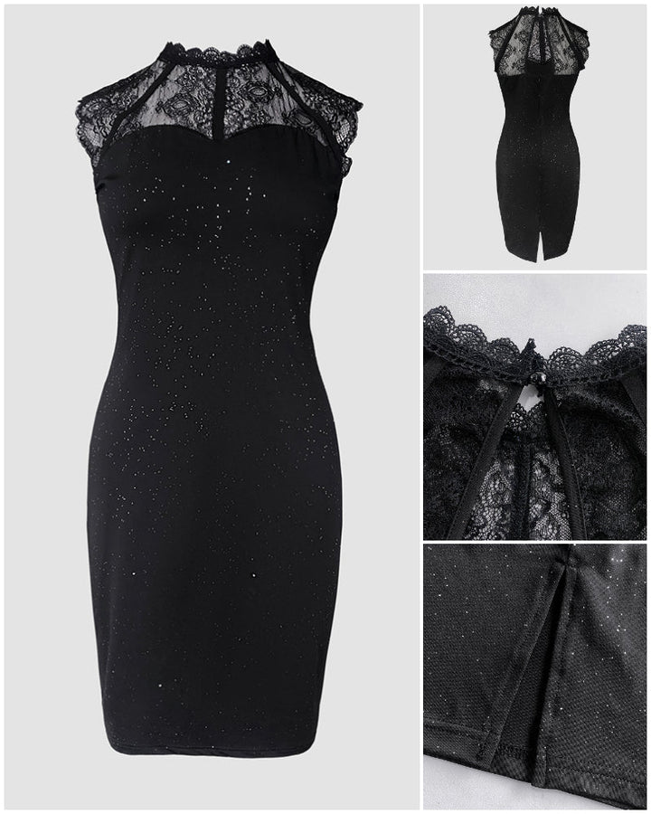 Glitter Contrast Lace Party Dress