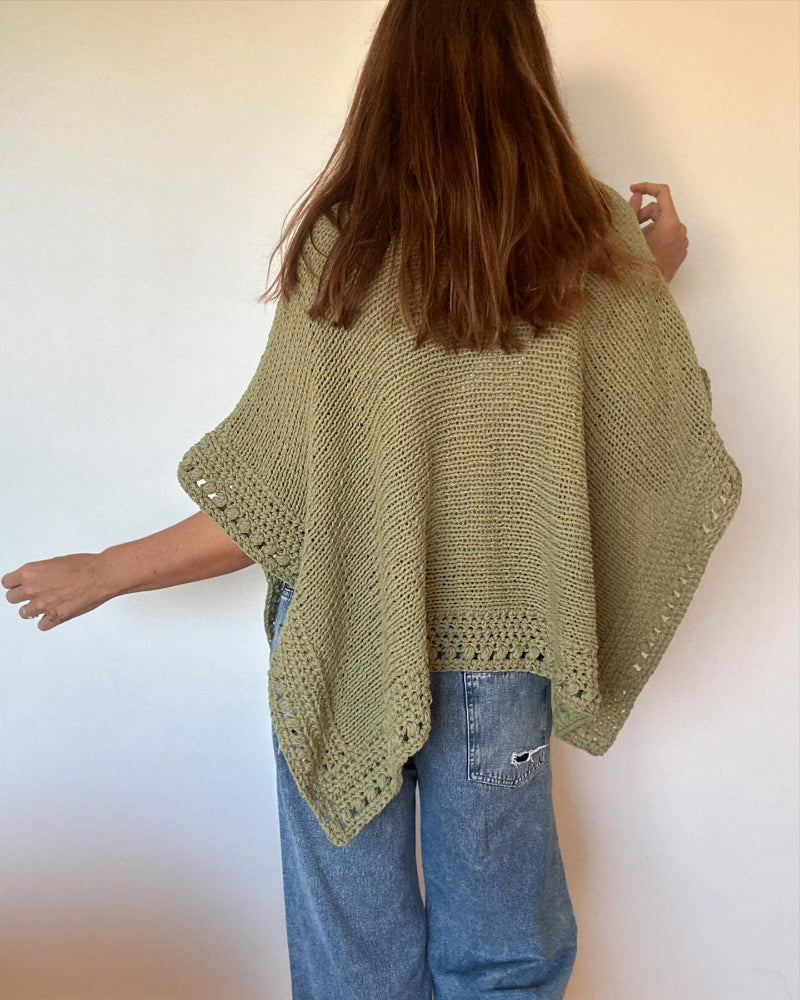 Solid Batwing Sleeve Hollow Out Crochet Pattern Top Casual Cover Up
