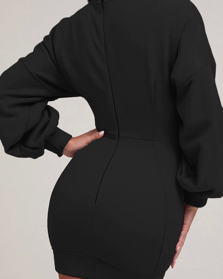Lantern Sleeve Bodycon Pullover Sweatshirt Dress Crew Neck Mini Dress