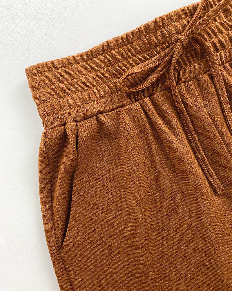 High Waist Drawstring Elastic Waist Wide Leg Casual Pants
