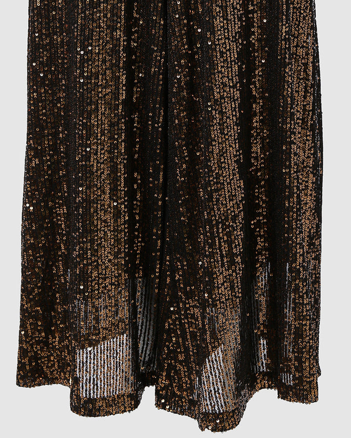 High Waist Allover Sequin Wide Leg Flared Nightout Party Pants
