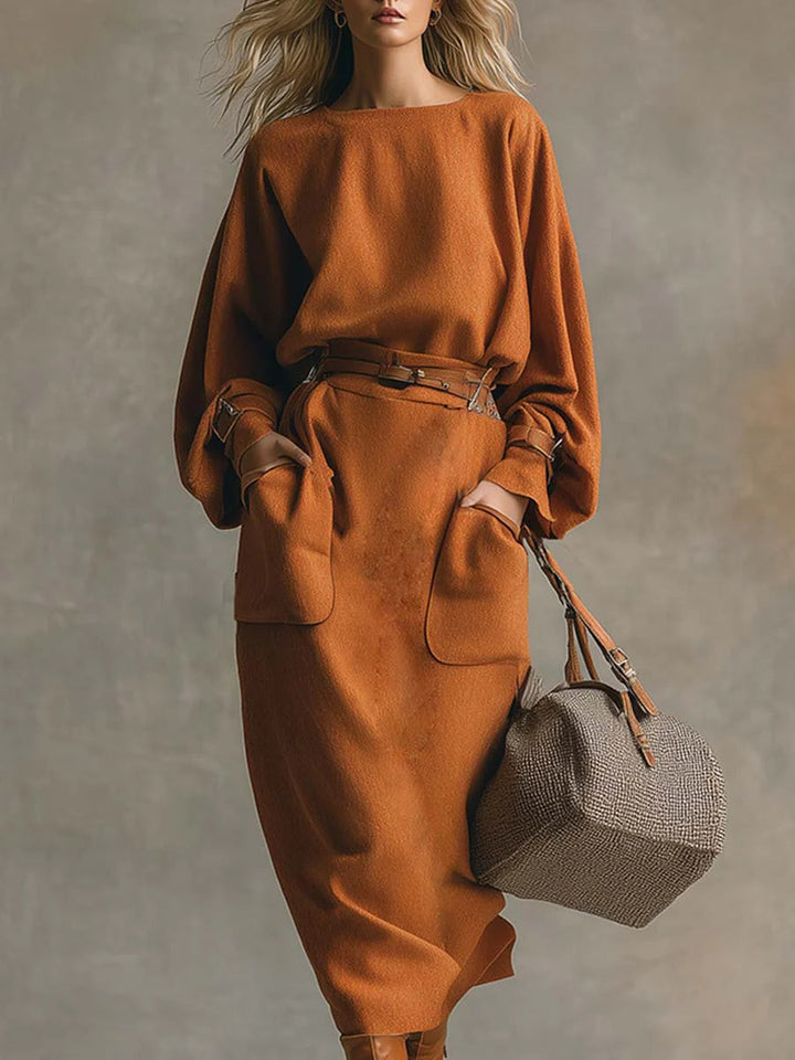 Orange Top & Pocket Maxi Skirt Set