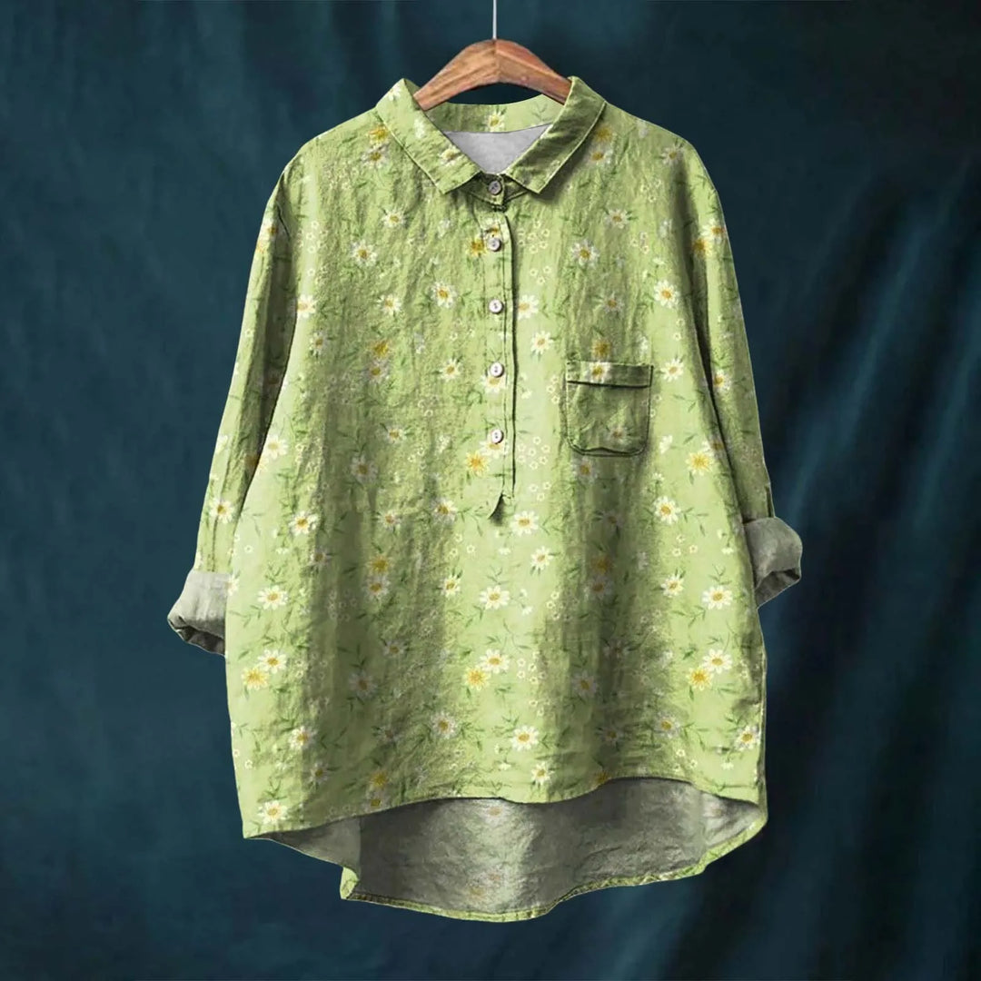 Hannah - Floral Print Cotton Linen Blouse