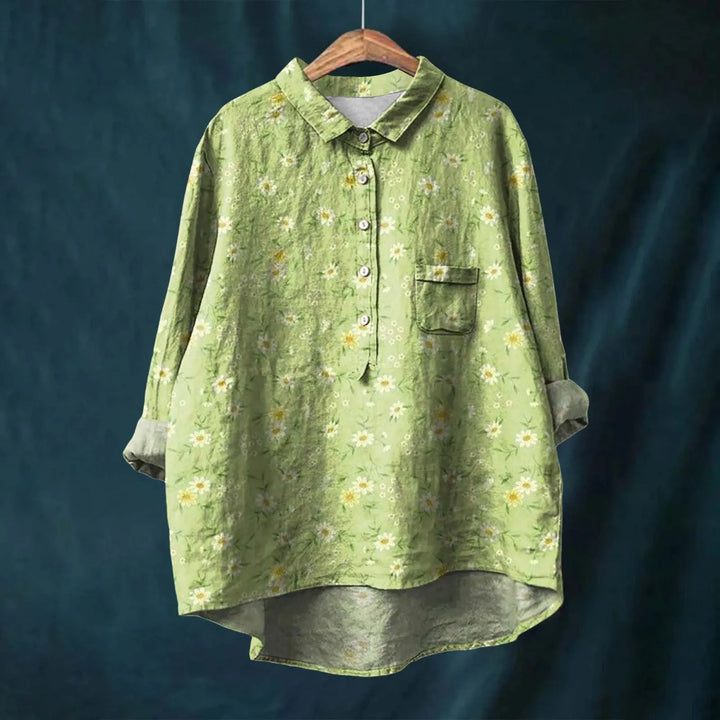 Hannah - Floral Print Cotton Linen Blouse