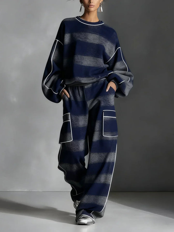 Black & Grey Plaid Sweatshirt & Casual Pants Set
