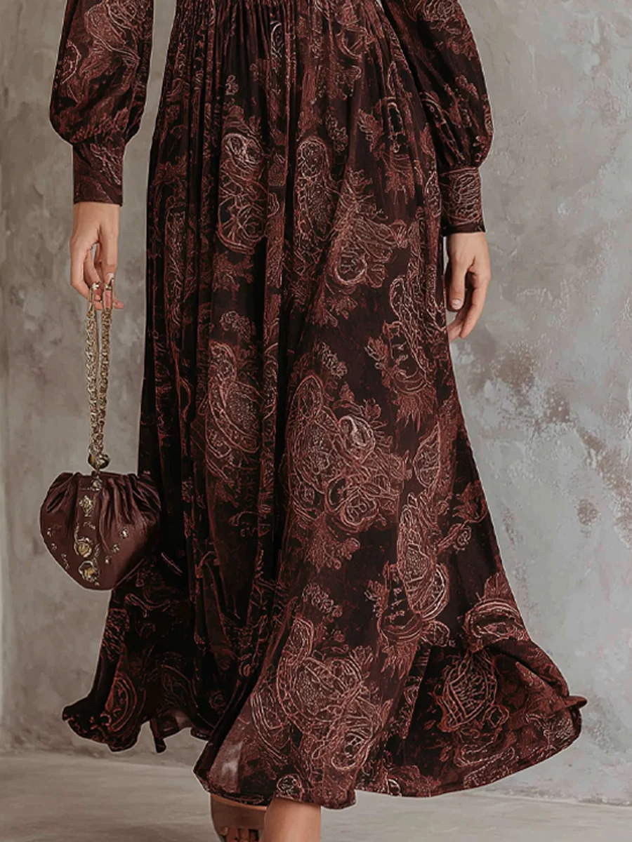 Paisley Zippered Waist Maxi Dress