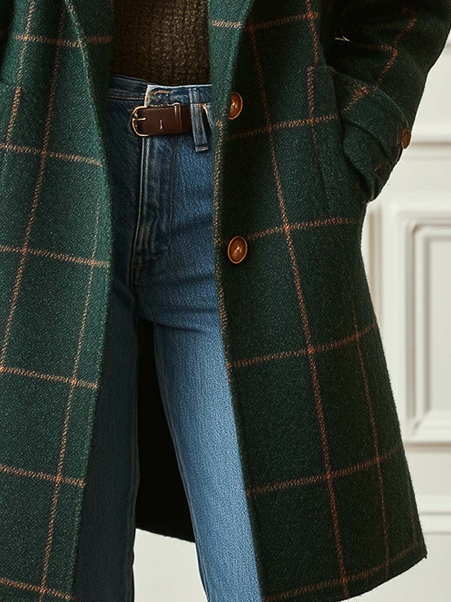 Retro Lapel Plaid Tweed Coat | Vintage Charm Meets Modern Power