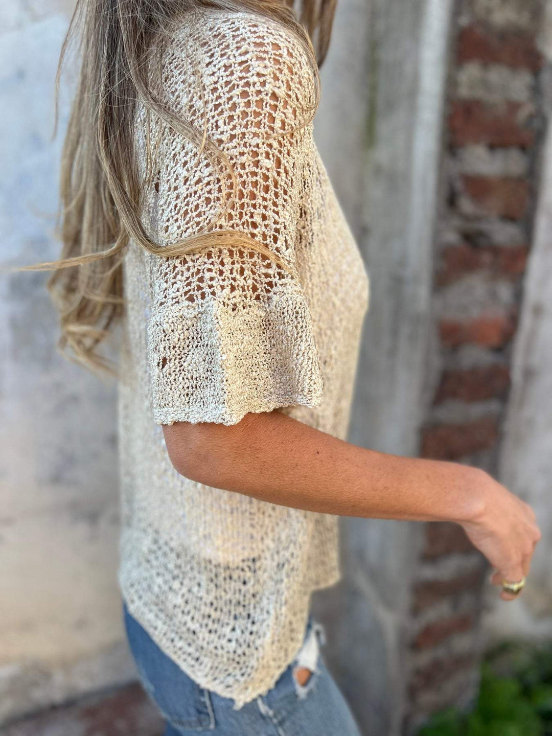Tindra - V-Neck Hollow Out Knit Top